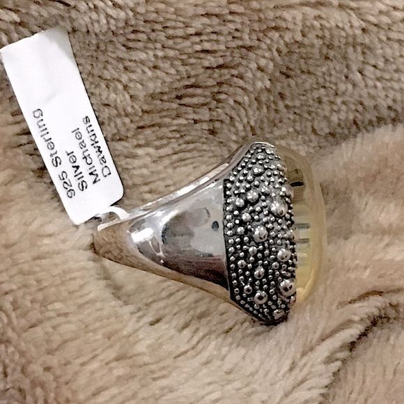 MICHAEL DAWKINS Starry Night Sterling Silver Mother of Pearl Doublet Ring 6-3/4 - Picture 7 of 17